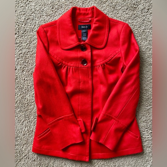 Style & Co Red Orange Wool Blend Coat - Picture 6 of 11